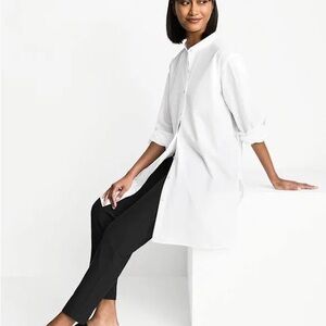 New Sz S/P Eileen Fisher  Mandarin Collar button down casual white Shirt